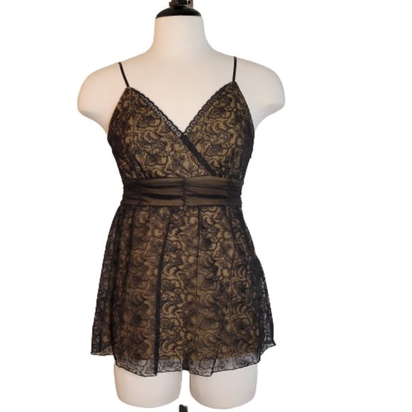White House Black Market, Black/Beige Lacey Camisole, size M, Empire Waist NWOT - Picture 2 of 9